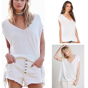 Free People Lightweight Knit White Bohemian V-Neck Babydoll Tunic Coverup